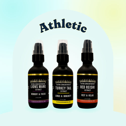 Athletic Shroom Stack by Florida Shroom King, every bottle in the set together