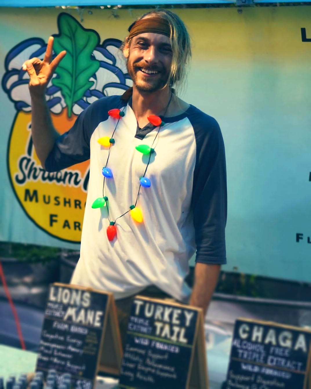 Andrew Johnson at the Florida Shroom King farmers market booth