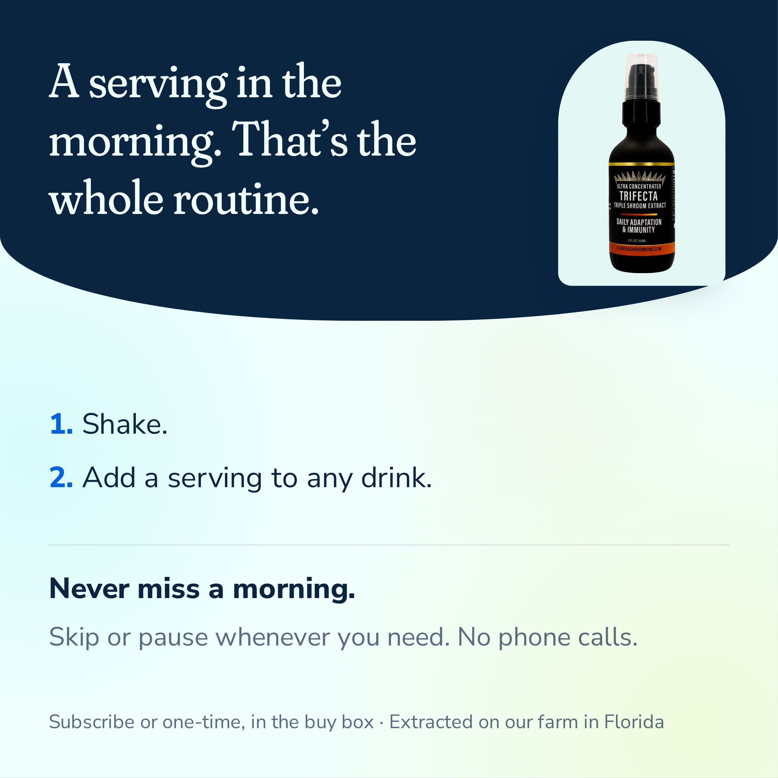 How to take Trifecta extract, shake then hold a serving under your tongue or stir into water